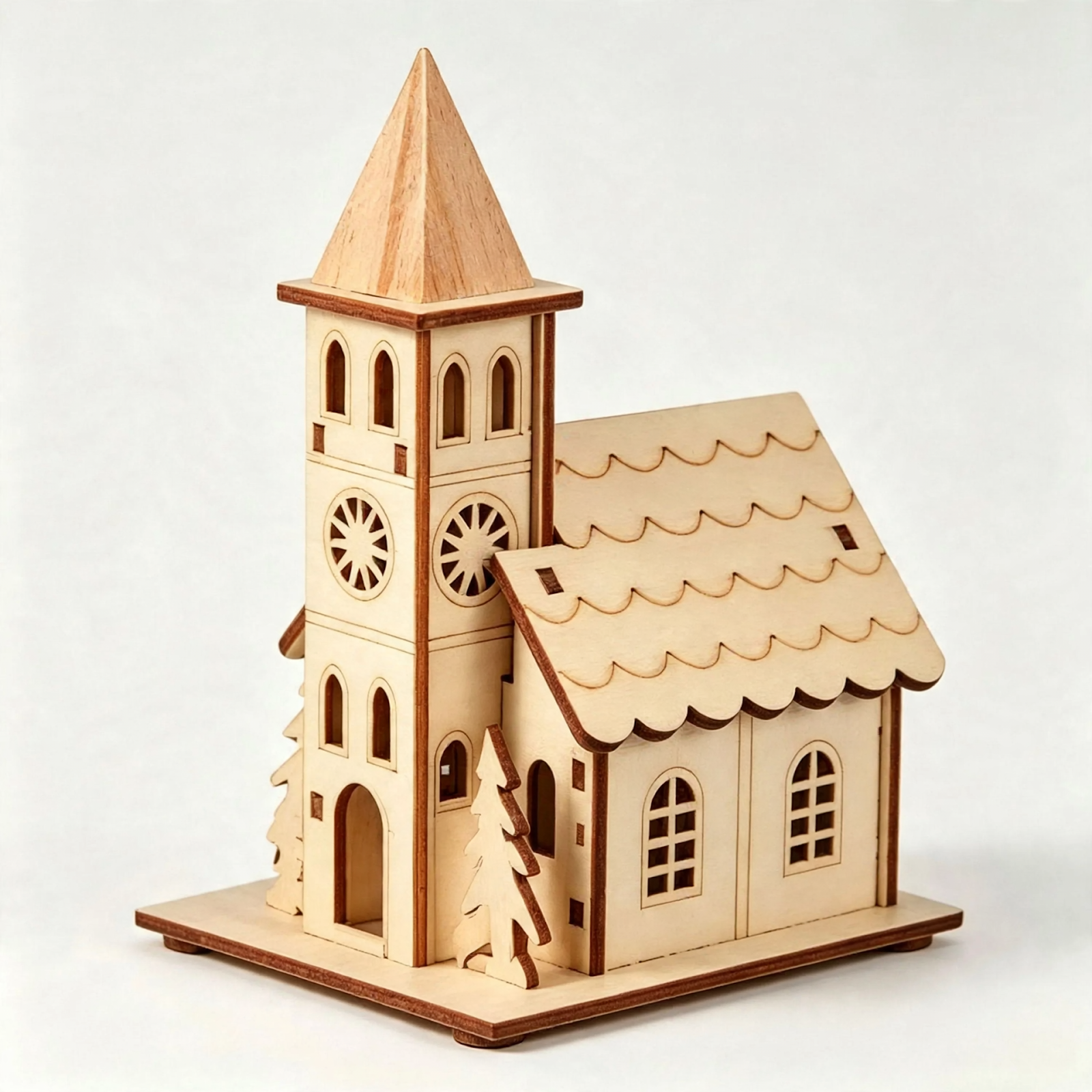 Illuminated wooden Christmas house, table decoration
