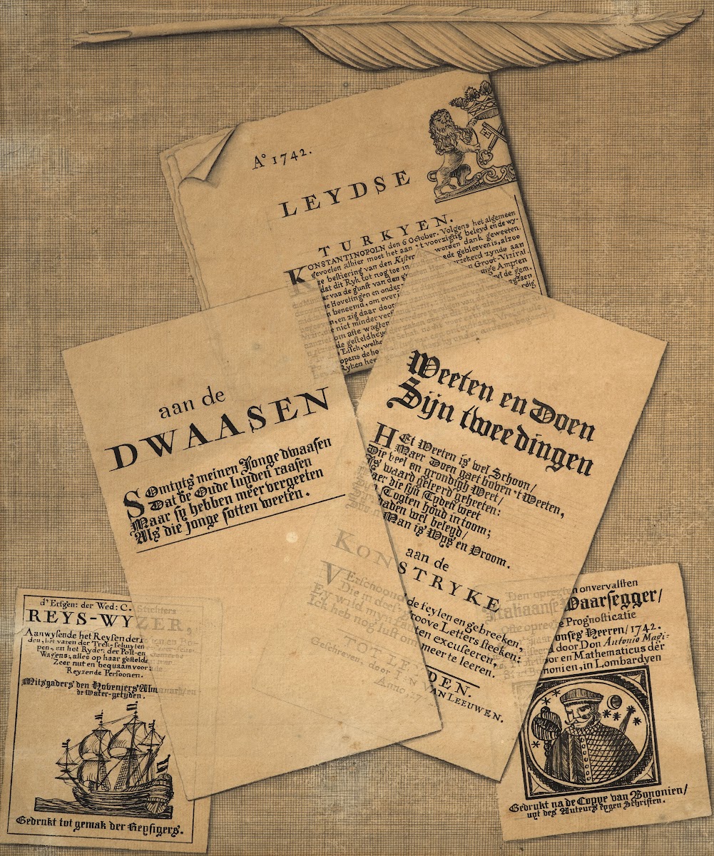 Trompe lœil of prints and of a quill 1742