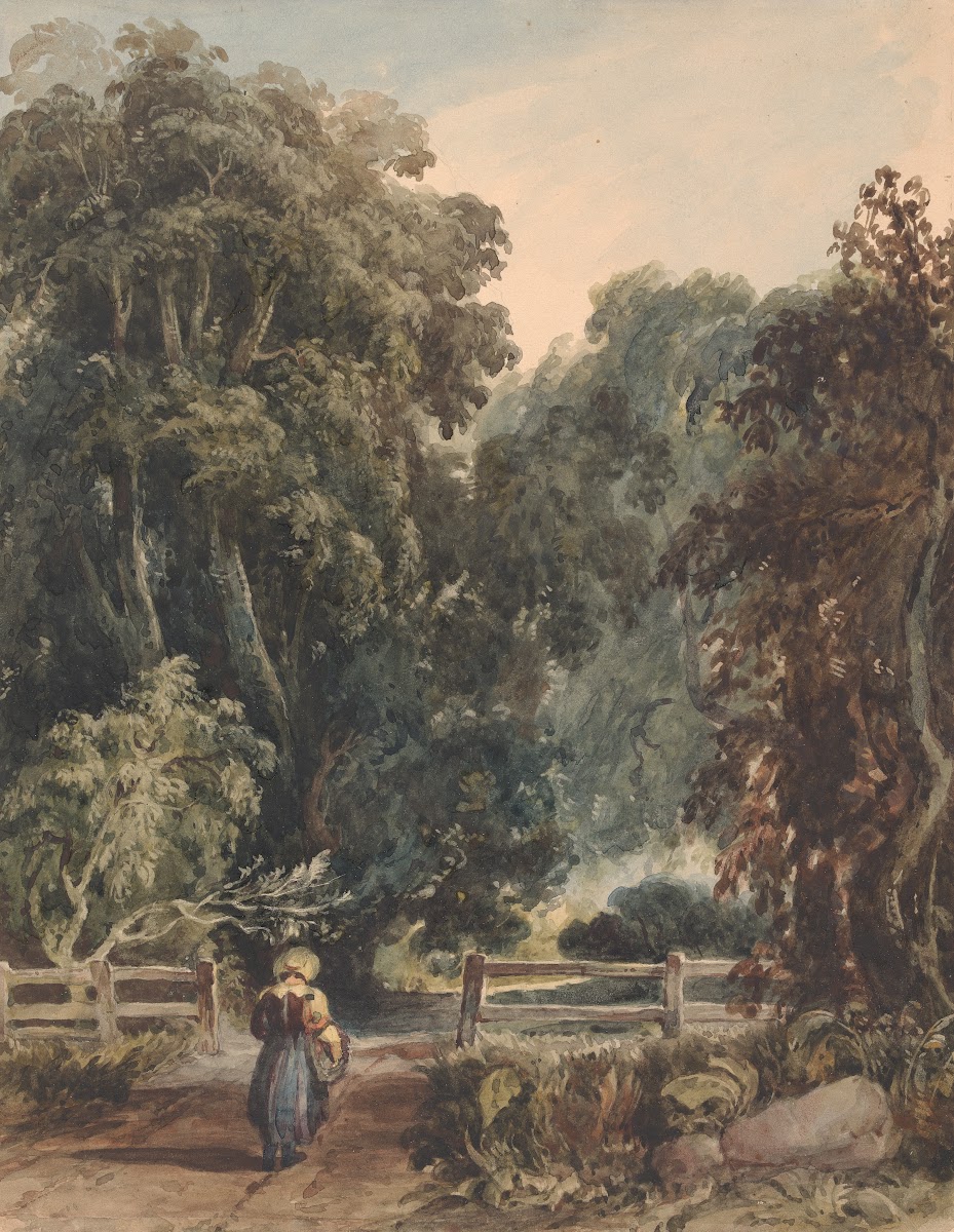 Girl on Lane Entering Wooded Area 1834