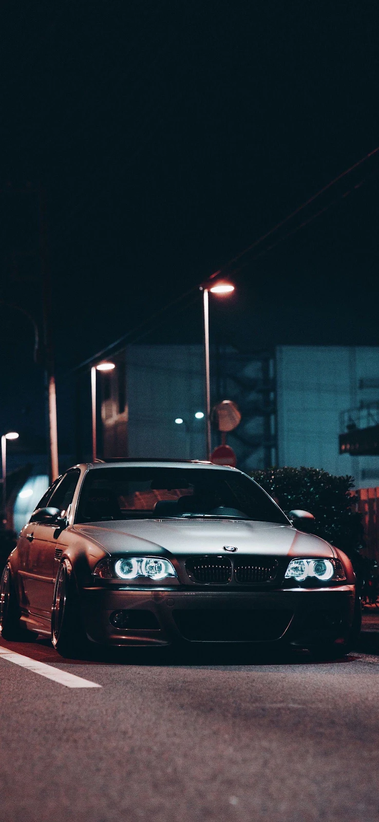 Modified BMW E46 Under Streetlights - Automotive Night Photography 2K iPhone Wallpaper (1474x3195)
