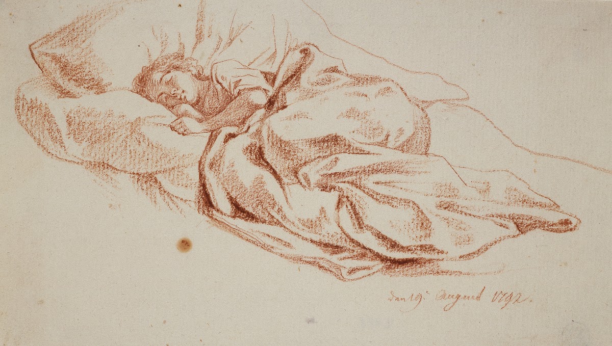 Schlafendes junges Mädchen im Bett 1792