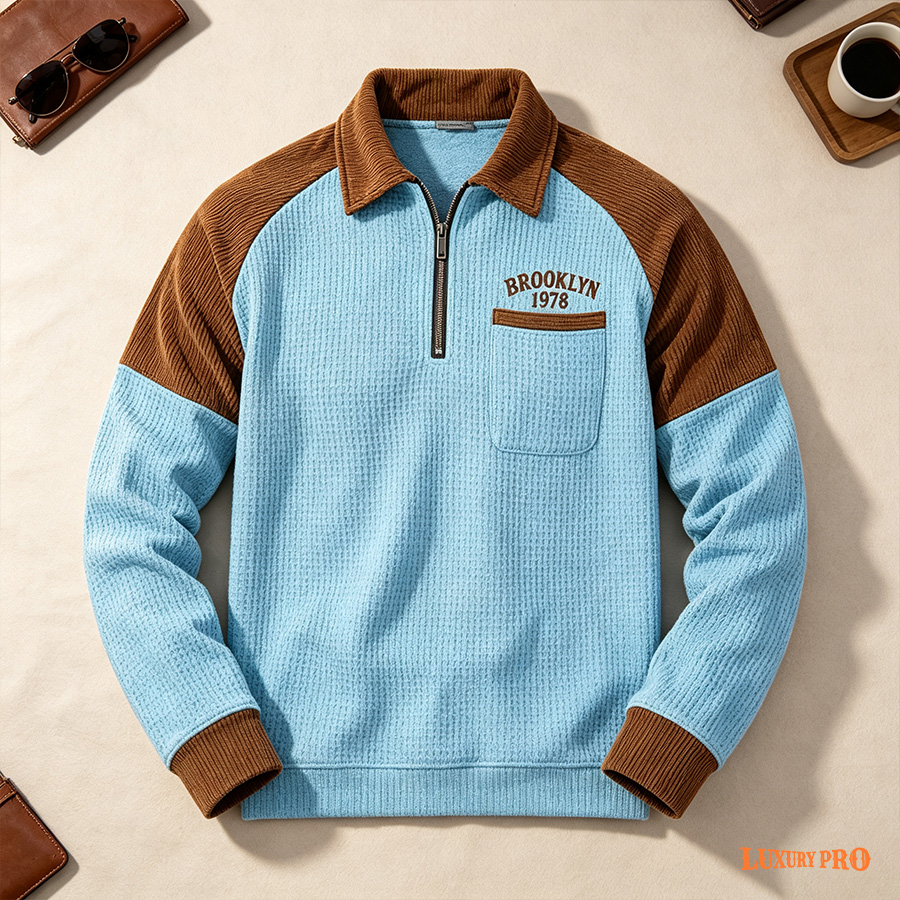 2D Waffle Half-Zip Long-Sleeve Polo