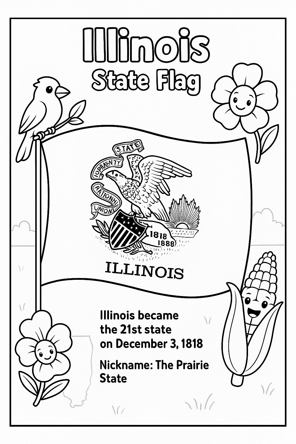 Illinois State Flag – Simple Educational Printable Coloring Page for Kids – printable coloring page