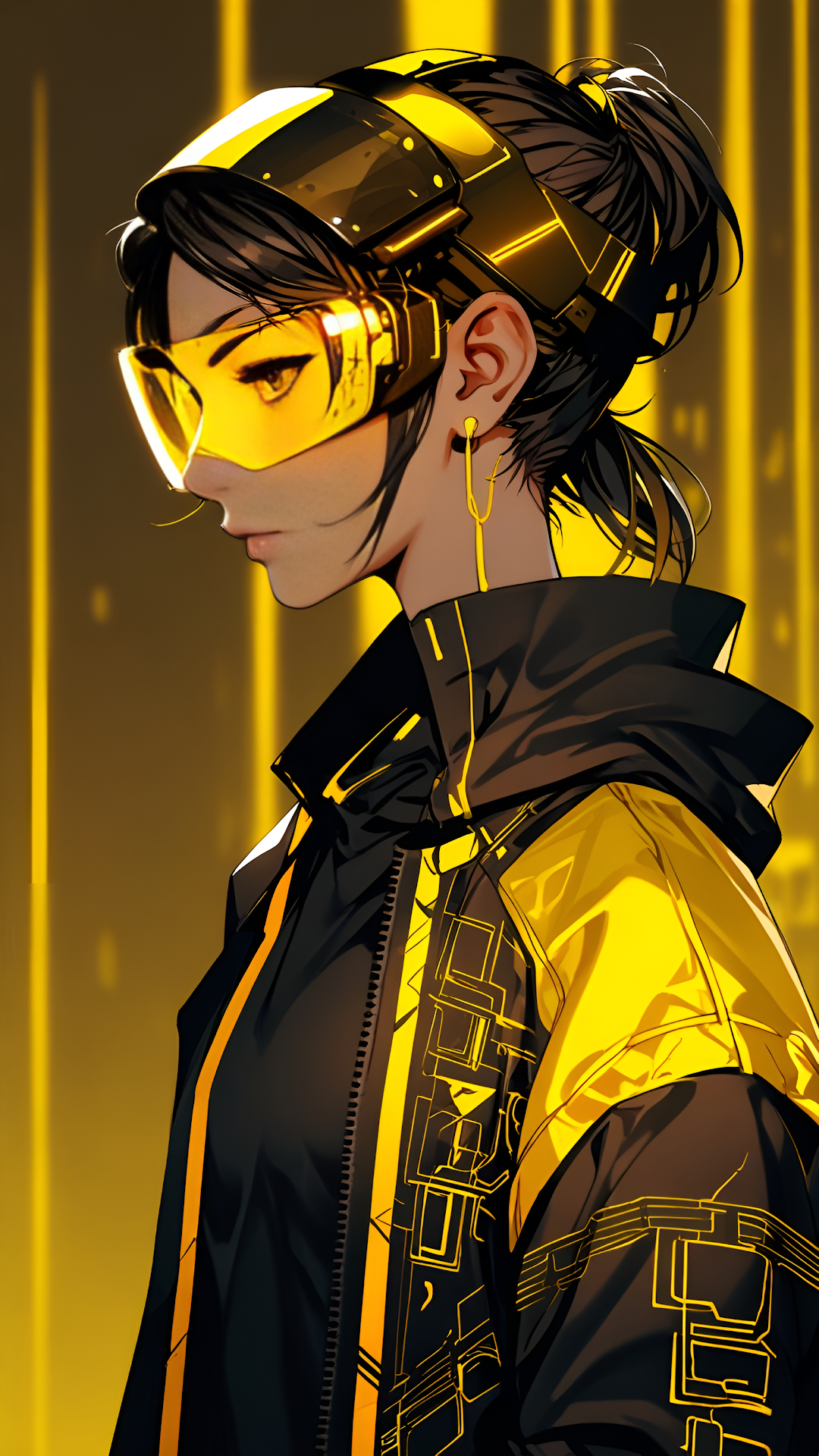 Cyberpunk Woman in Yellow Goggles and Tech Jacket - Free 4K mobile Wallpaper