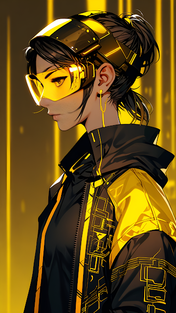Cyberpunk Woman in Yellow Goggles and Tech Jacket - Free mobile Wallpaper