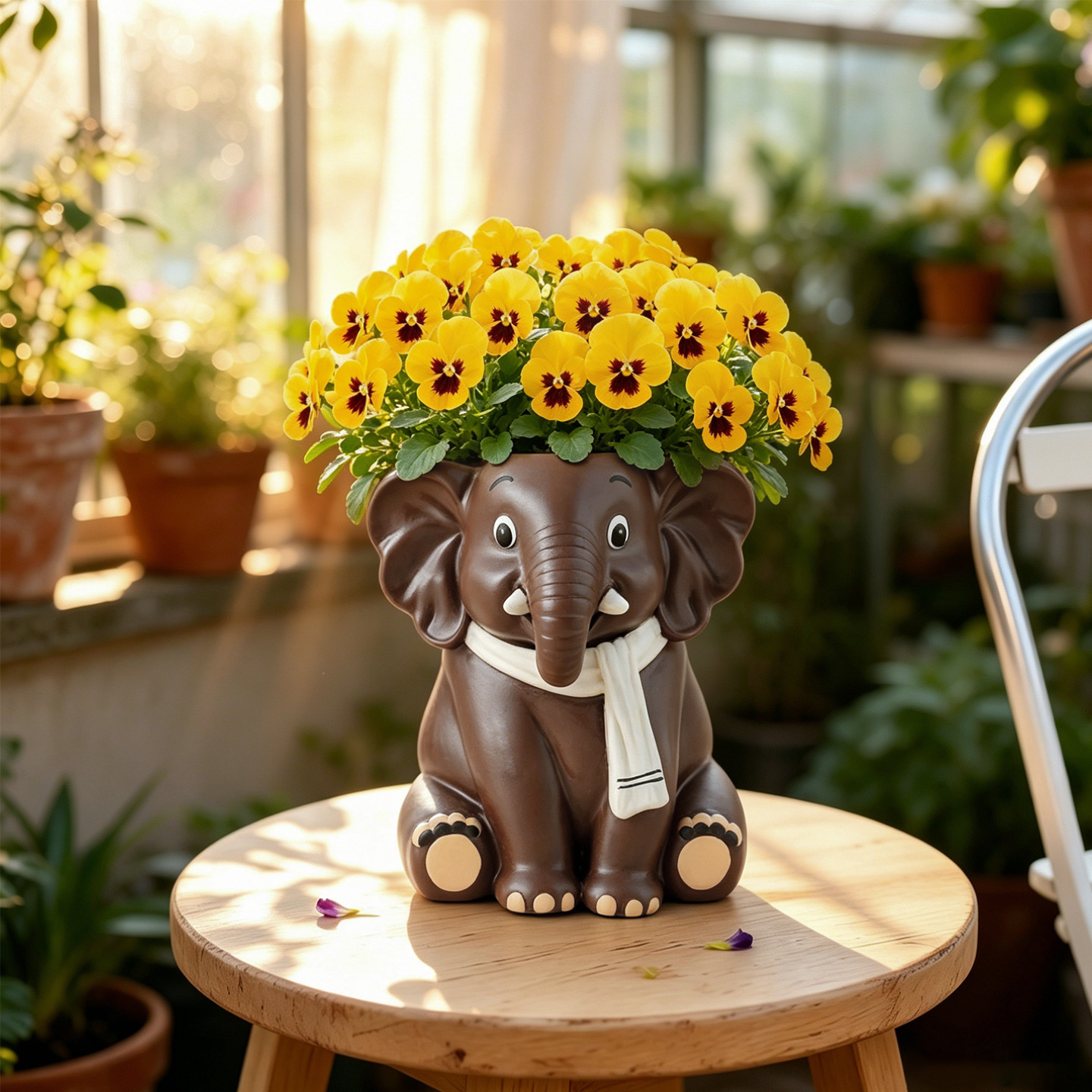 Elephant flower pot made of plastic, hand-painted