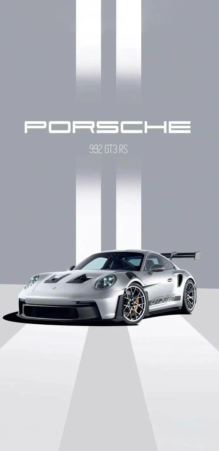 Silver Porsche 992 GT3 RS - Minimalist Graphic Design iPhone Wallpaper (742x1528)