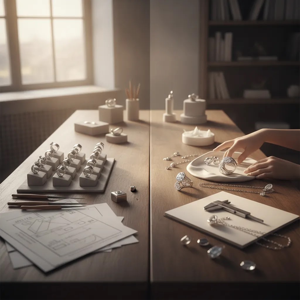 From ODM to OEM when and why jewelry brand transition shown through prototypes, design tools, and custom finished pieces
