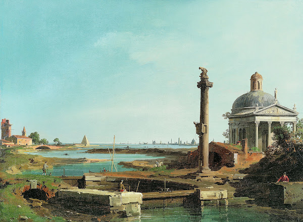 A Lock a Column and a Church beside a Lagoon