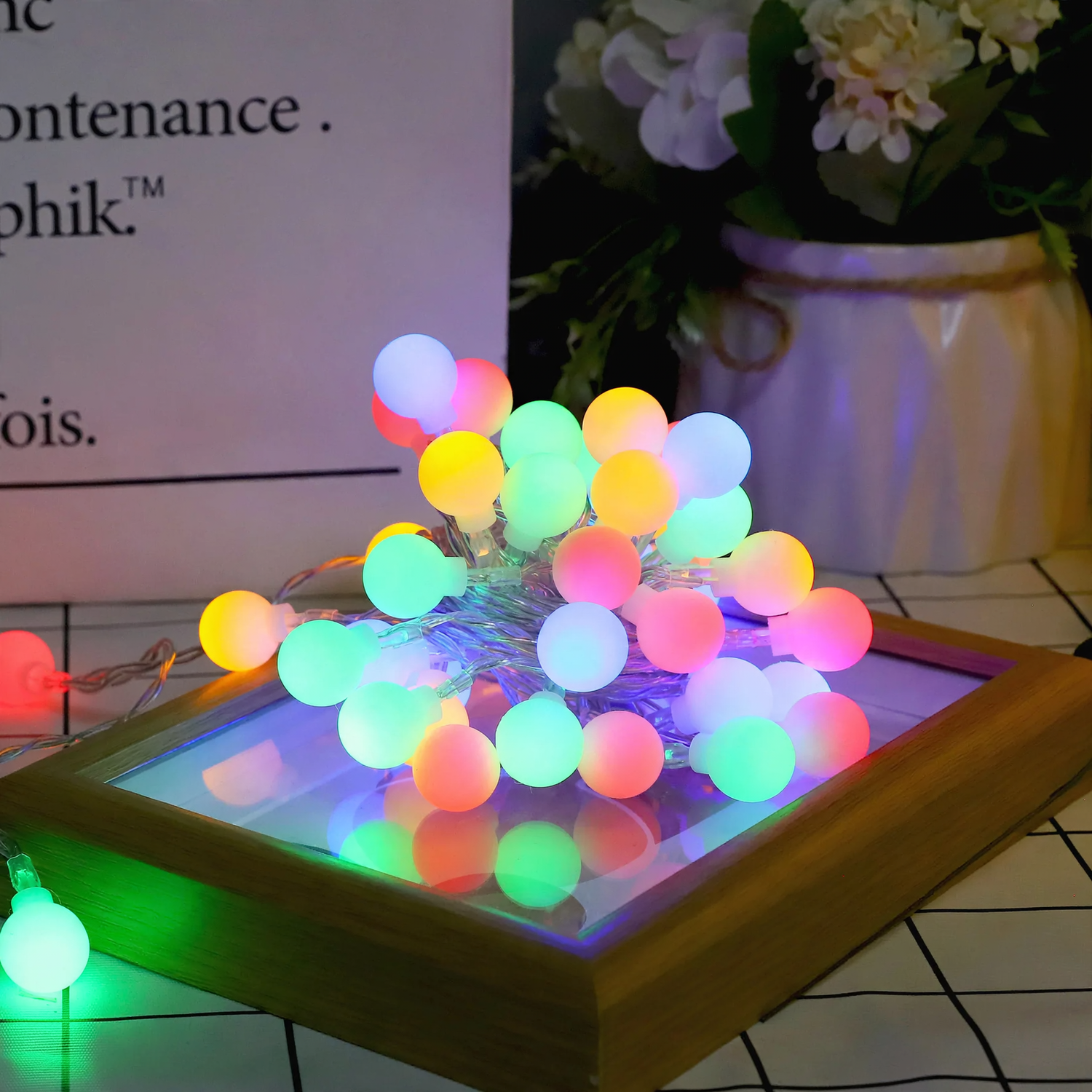 LED light string with small balls, USB rechargeable