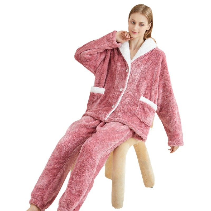 Damen-Pyjama-Set aus weichem Fleece, Langarm