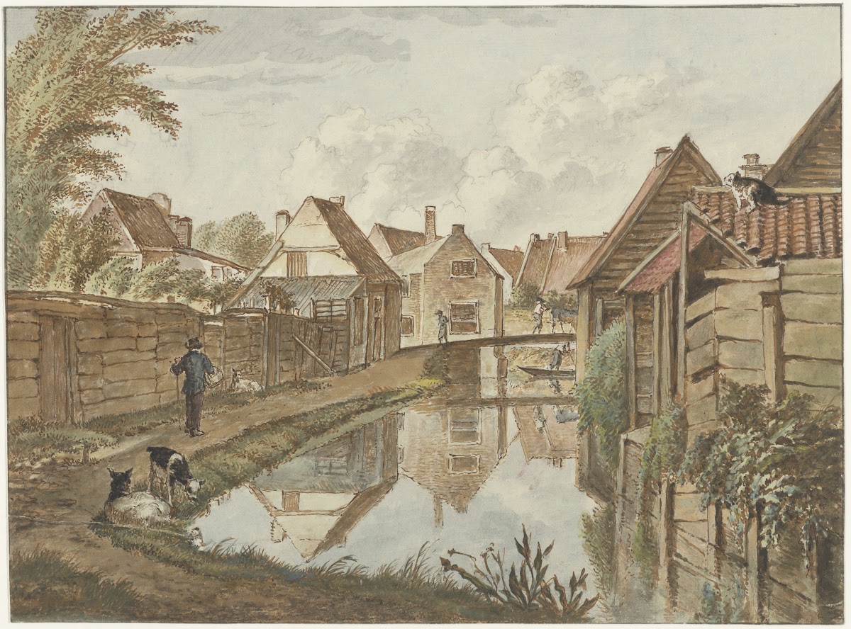 Kromme Voldersgracht met op de achtergrond de Raaks 1828