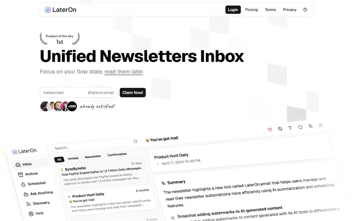 Captura de LaterOn.email