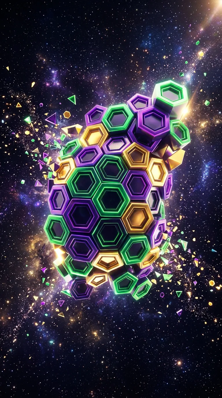 Abstract Interlocking Hexagons and Pentagons in Deep Space - Free 4K mobile Wallpaper