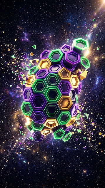 Abstract Interlocking Hexagons and Pentagons in Deep Space - Free mobile Wallpaper
