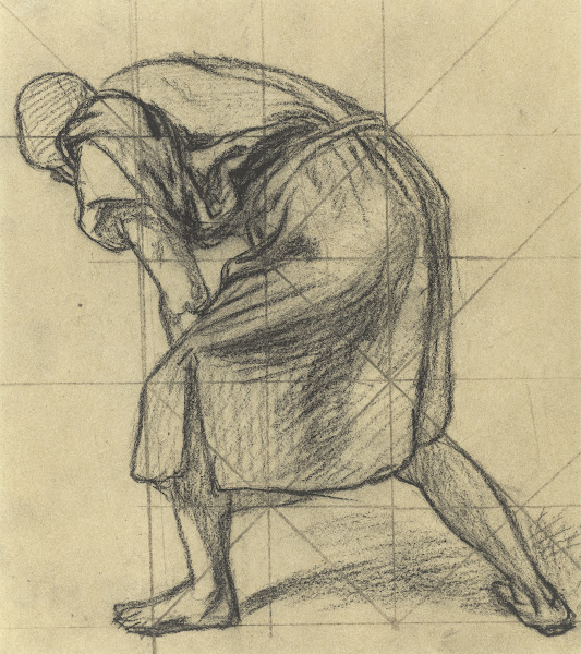 Homme vu de dos incliné vers la gauche 1854 1855