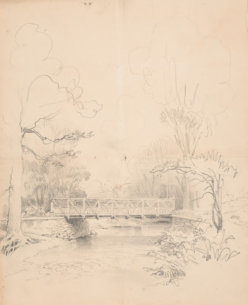 Bridge spanning a stream in the woods 1850 1870
