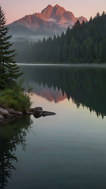 Majestic Alpine Lake Reflection at Sunrise Mountain Peak Glow - Free mobile Wallpaper