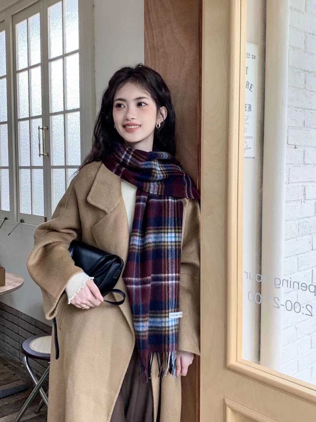 Wool Scarf, 100% Wool, Checkered, 30x180 cm