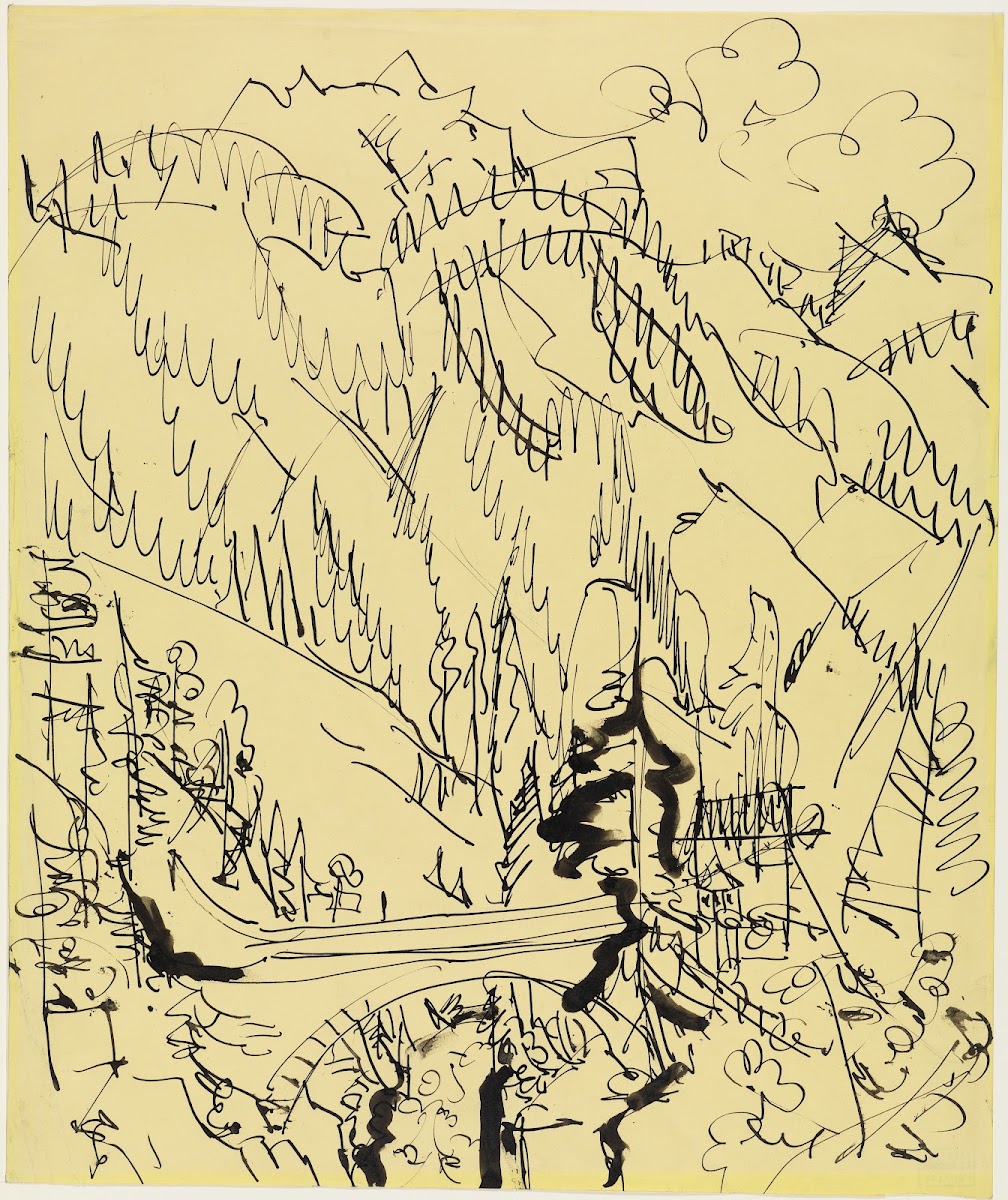 Gebirgslandschaft mit Brücke ca 1923