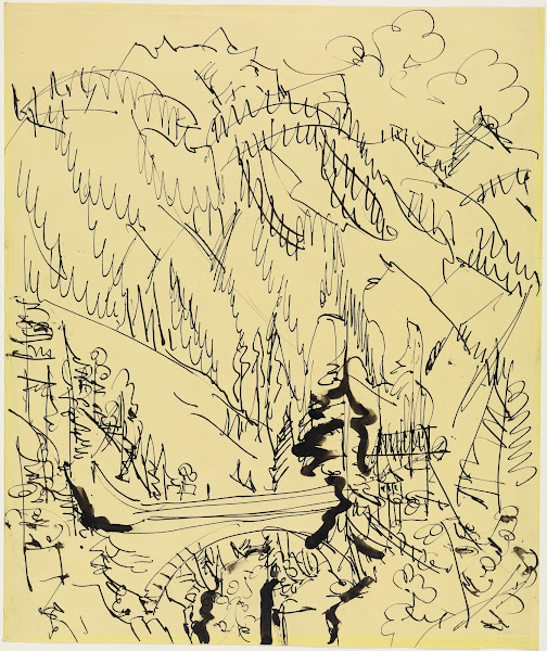 Gebirgslandschaft mit Brücke ca 1923