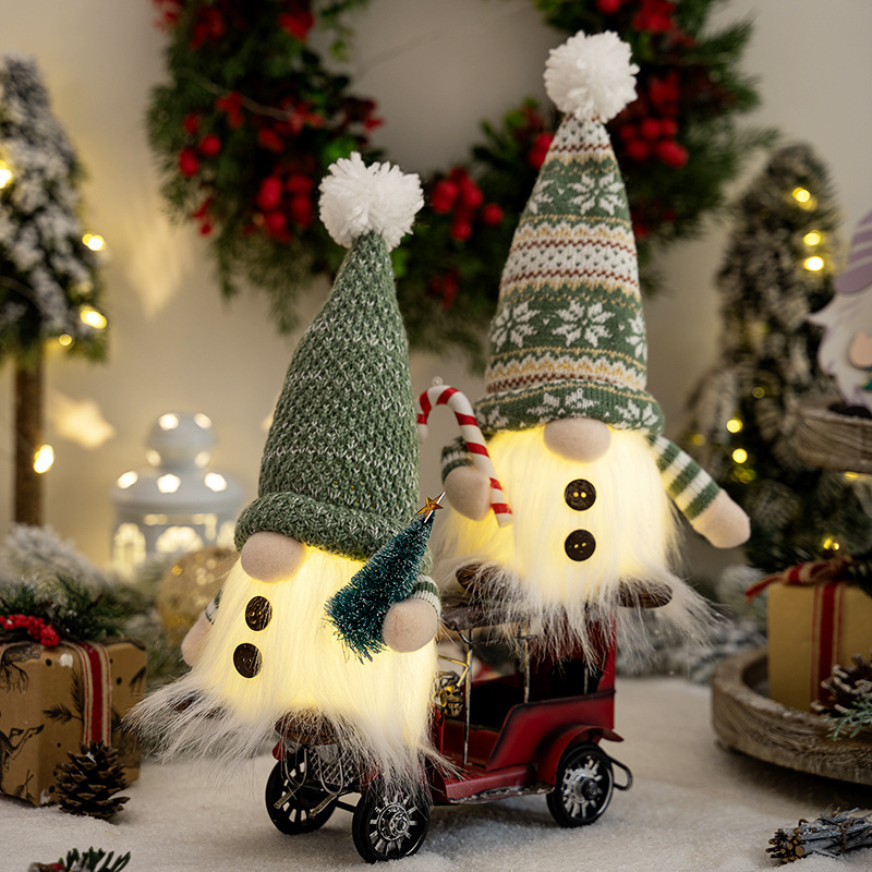 Christmas gnome figure with knitted hat and lighting