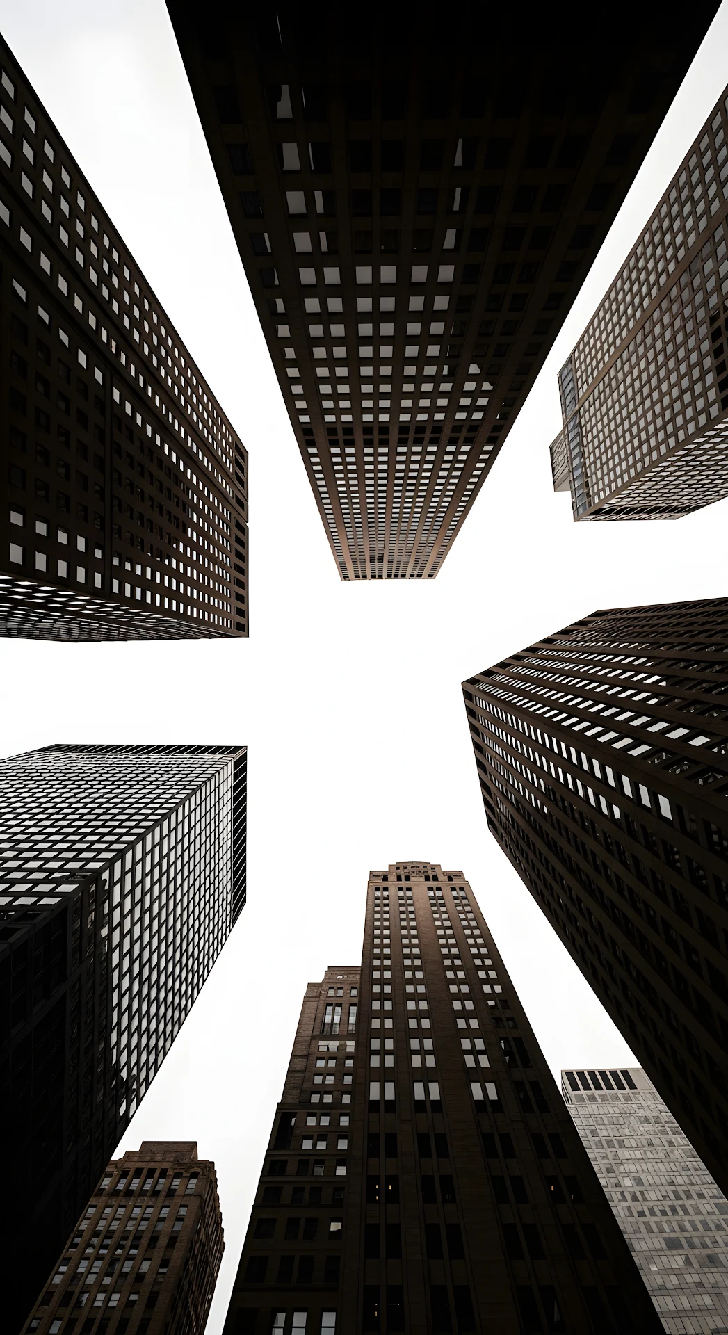 Extreme Low Angle Looking Up at a Cluster of Converging Skyscraper Facades Against Sky - Free 4K mobile Wallpaper
