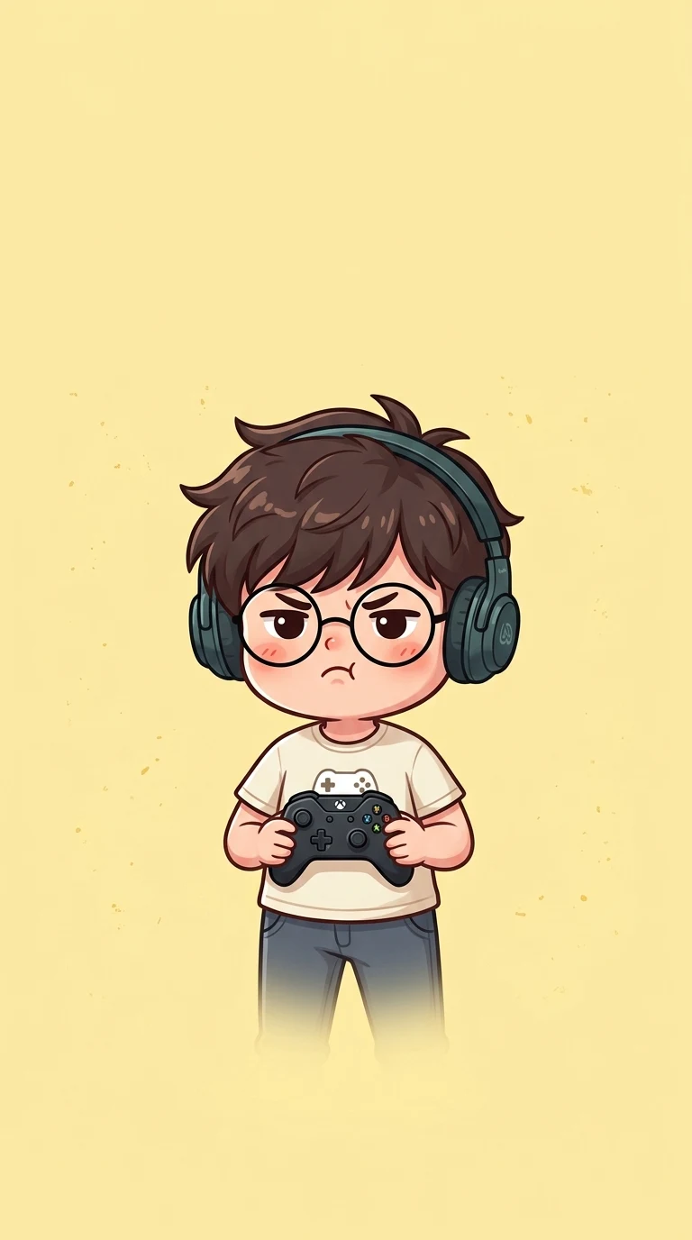 Chibi Gamer Boy Grumpy Expression Wallpaper - Free 4K mobile Wallpaper