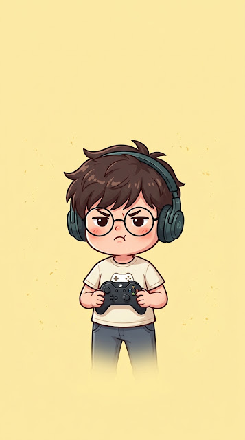 Chibi Gamer Boy Grumpy Expression Wallpaper - Free mobile Wallpaper