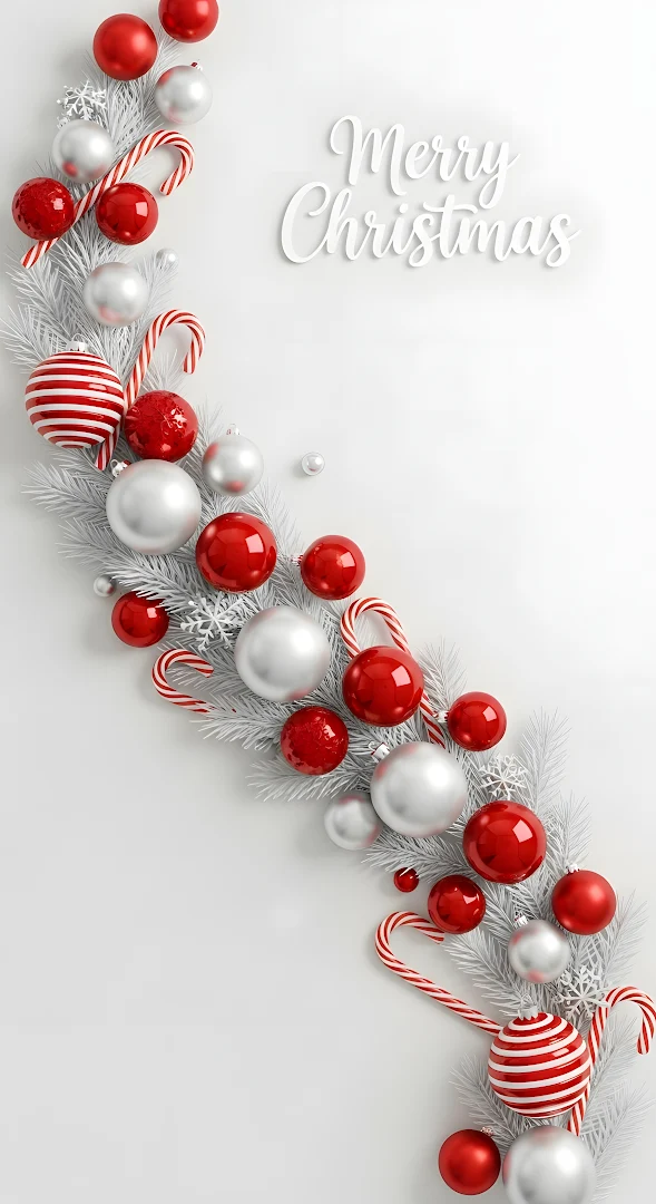 Festive Red Silver Christmas Bauble Garland Design