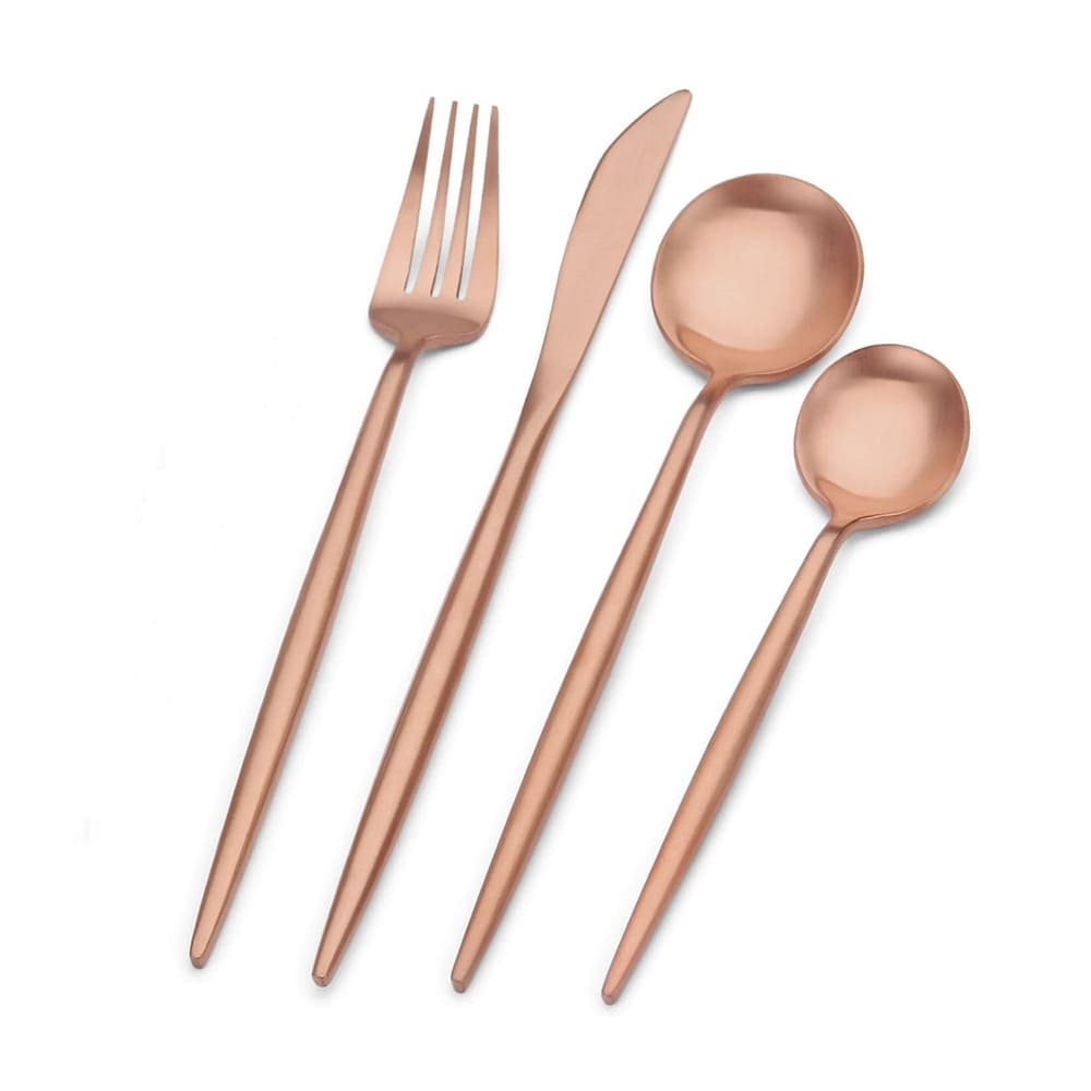 Set de cubiertos de acero inoxidable Kasablanka™ diseño delgado color cobre mate, 16 piezas