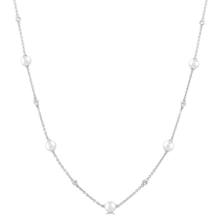 Pearl & Diamond Station Necklace