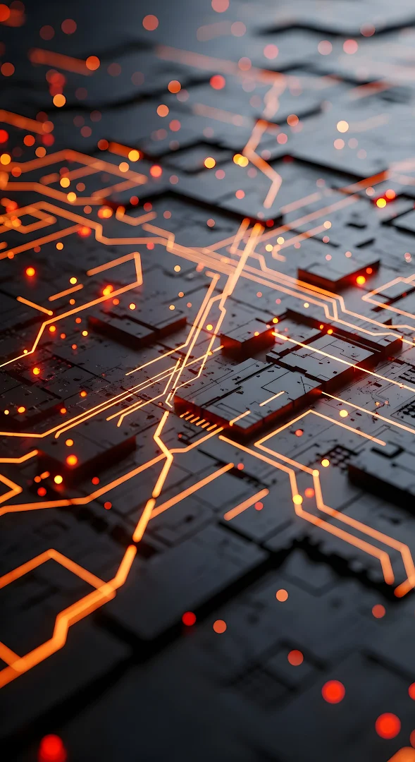 Glowing Orange Circuit Board Abstract Technology Pattern