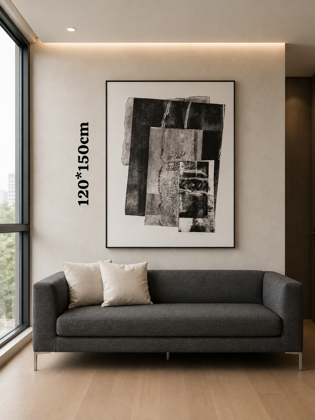 Framed B&W Collage Abstract Art 120-150cm