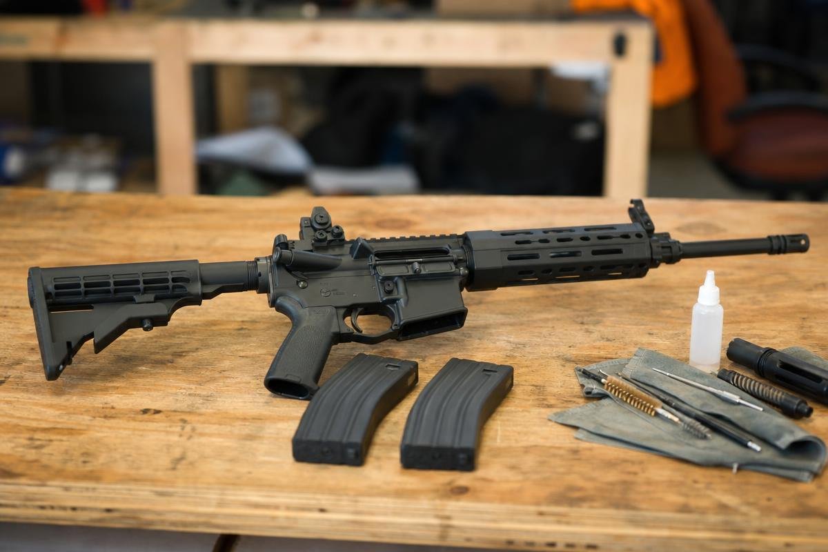 AR-15 for beginners setup with sights magazines and maintenance tools
