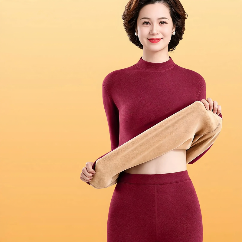 Thermal underwear set with stand-up collar, lined