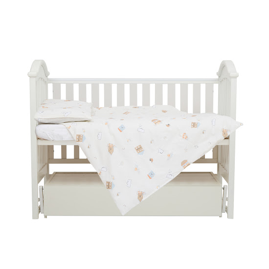 Постільний комплект в дитяче ліжечко 5 ел Twins Via (поплін) Пташки сірий