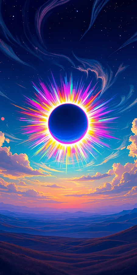 Vibrant Eclipse Over Desert Landscape 2K iPhone Phone Wallpaper
