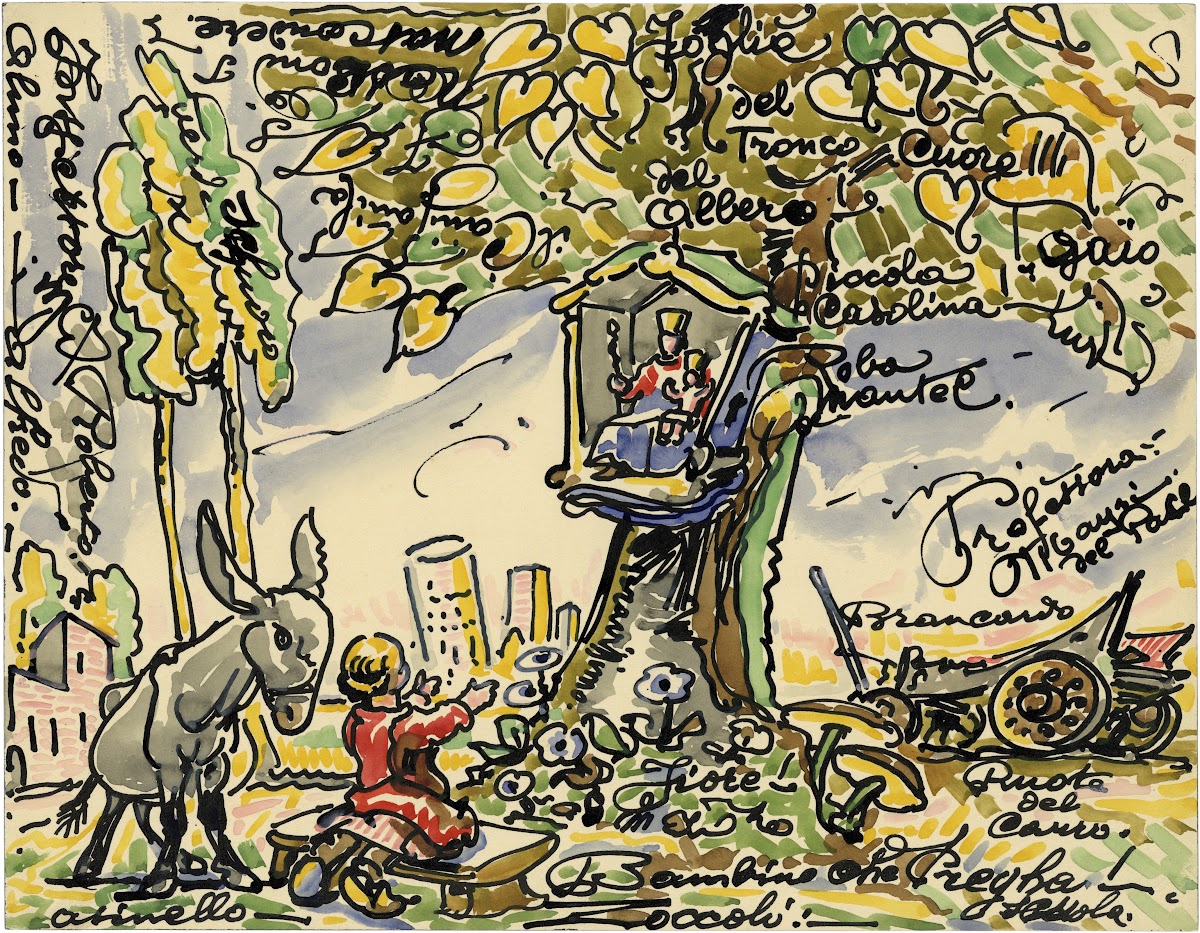 Kind met ezel aan boom met Mariakapelletje 1939
