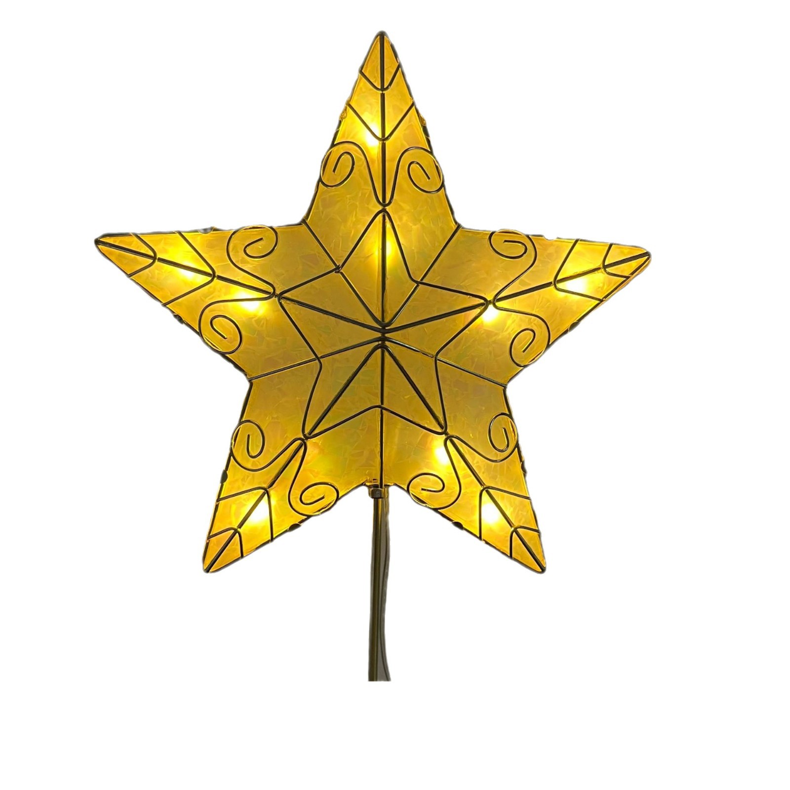 Goldene 3D-Weihnachtsbaumspitze, Stern-Design, Metall