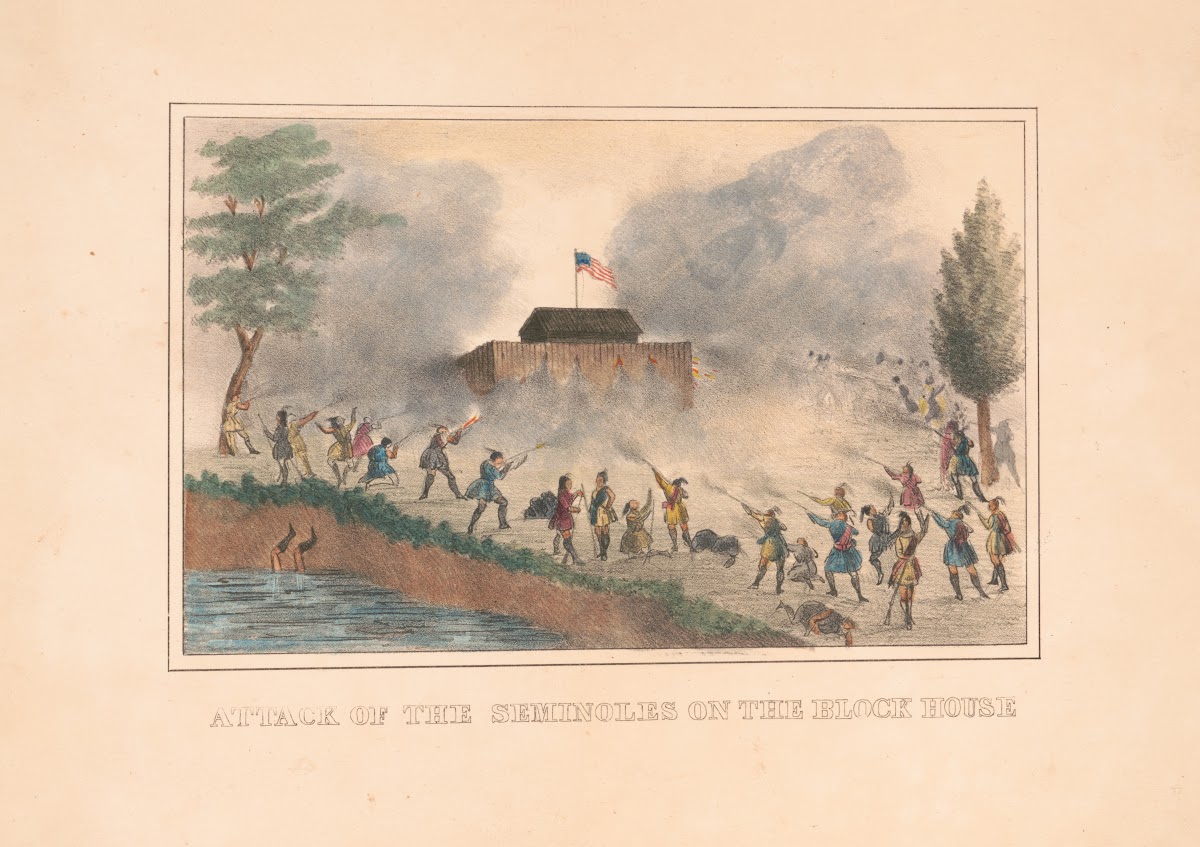 Attack of the Seminoles on the block house 1837