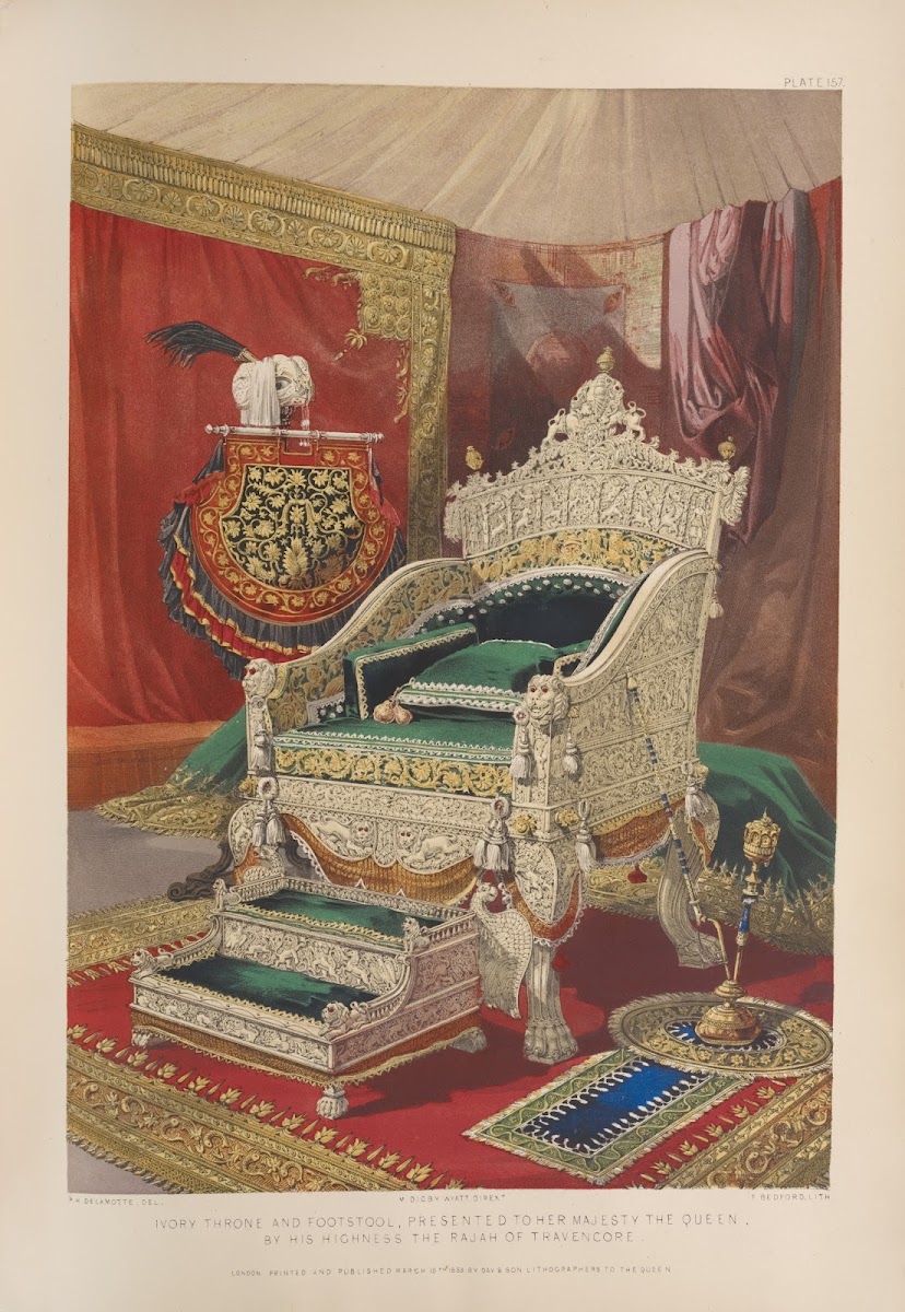 Ivory throne and footstool presented to her majesty the queen by his highness th