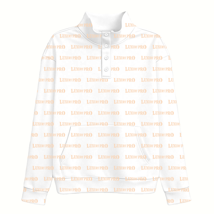 AOP White Metal Button Long Sleeve Sweatshirt