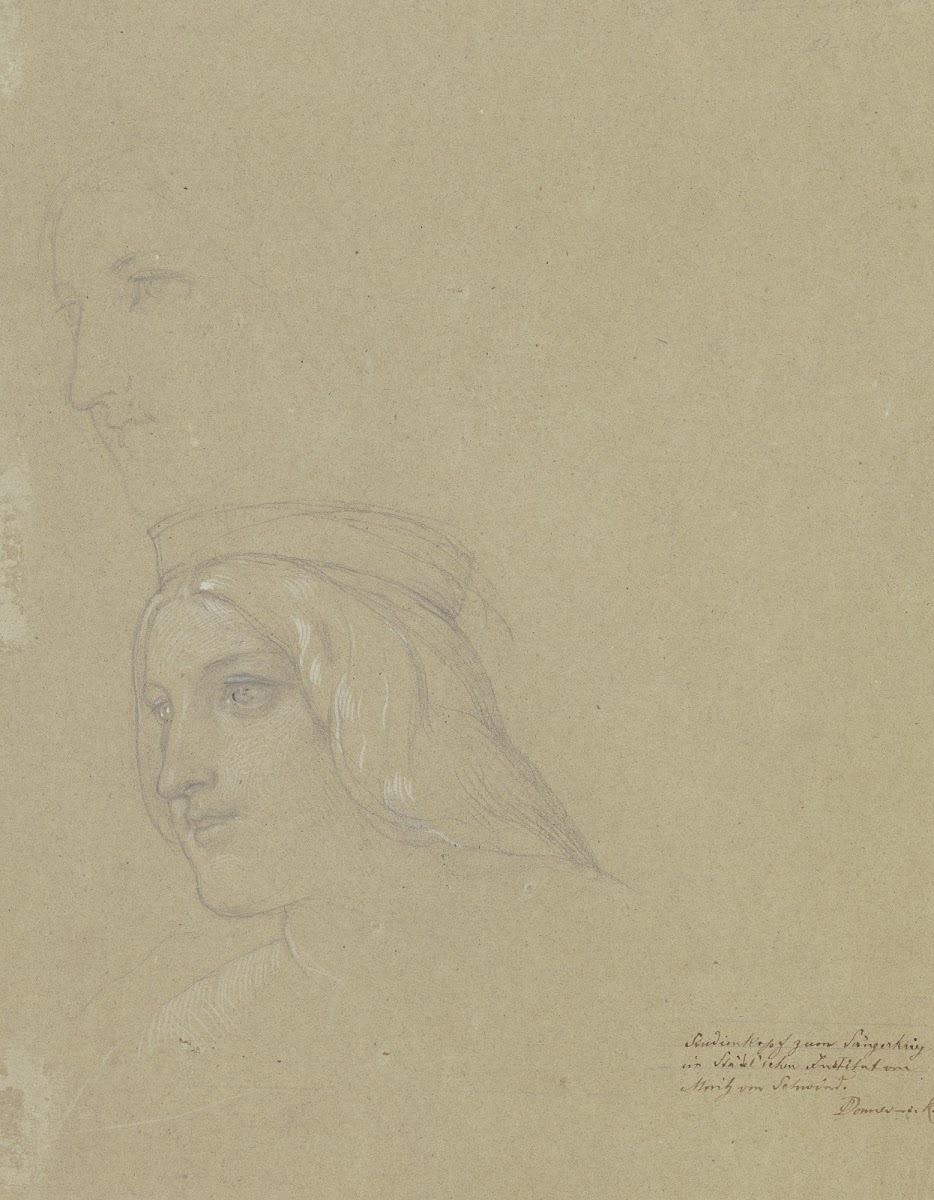 Zwei Köpfe zum Sängerkrieg ca 1846