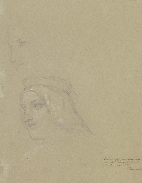 Zwei Köpfe zum Sängerkrieg ca 1846