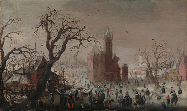 A Winter Landscape with Ice Skaters and an Imaginary Castle ca 161520