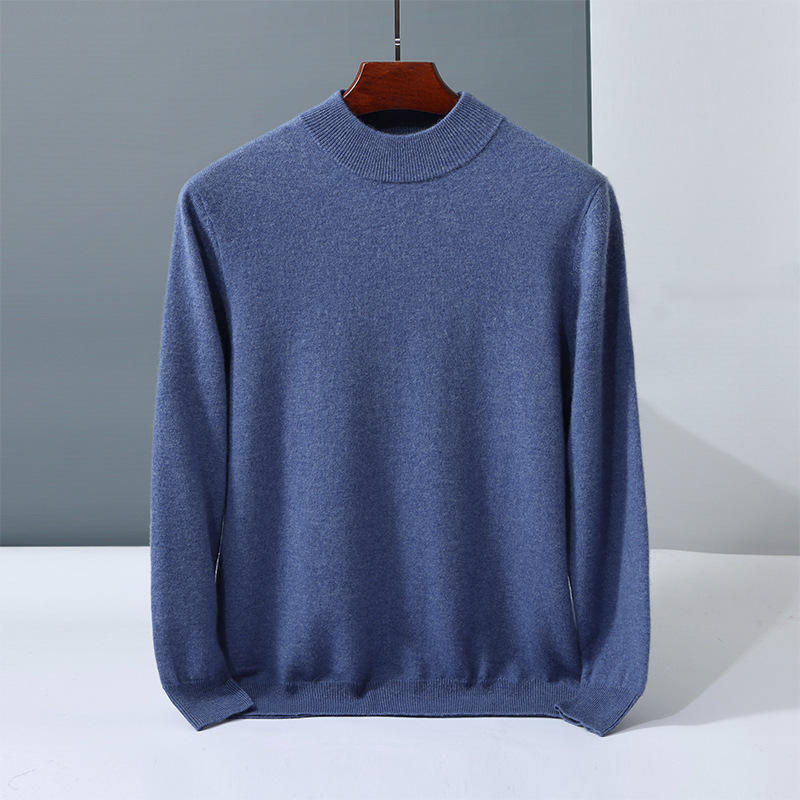 Men's Cashmere Sweater, Stand-Up Collar, Solid Color
