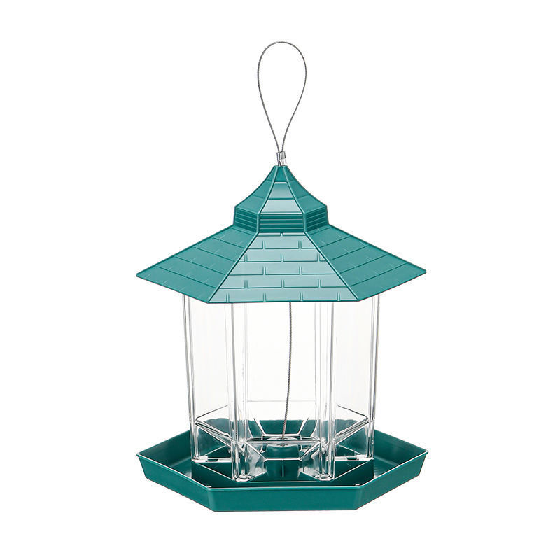Transparent, weatherproof hanging bird feeder