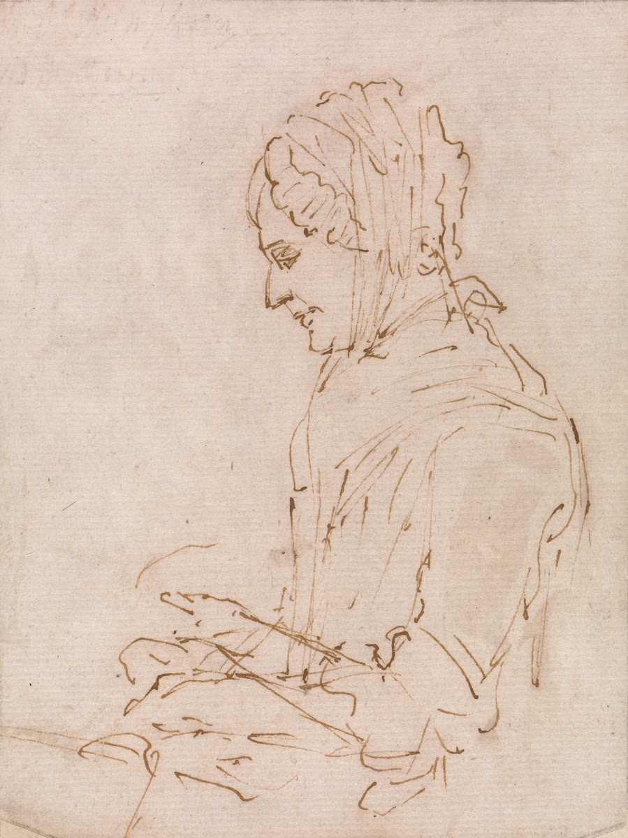 Study of the Artists Mother Sewing ca 1776