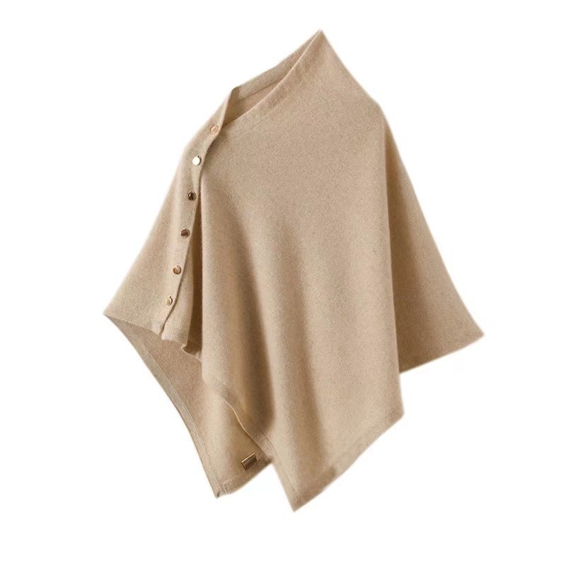 Merino Wool Poncho with Gold Button